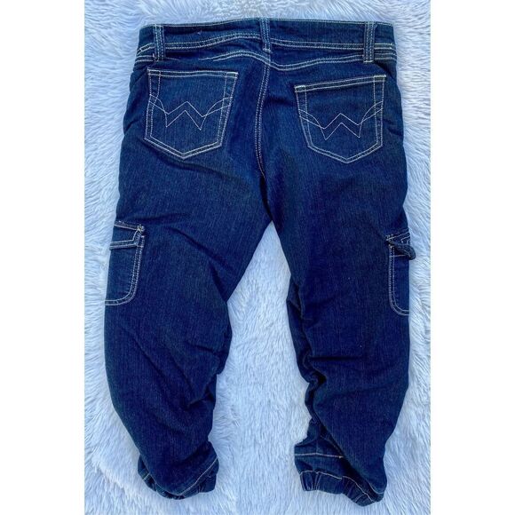 Y2K Vintage Elite Jeans SZ 9/10 Dark Denim Cargo Stretchy Bling Capris - Picture 11 of 13
